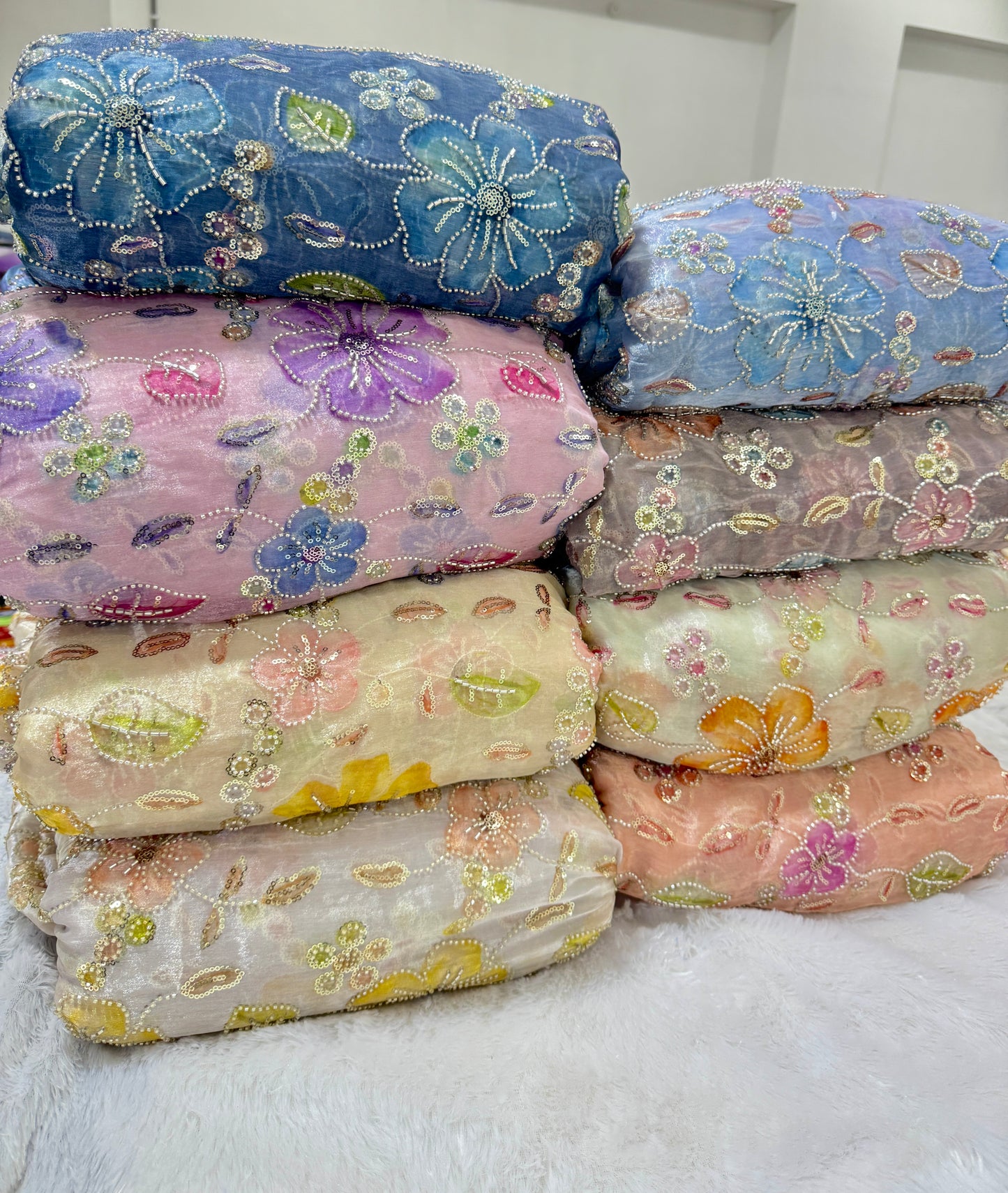 Beautiful 💕Jimmy choo fabric hand work all over  Multicolored floral embroidery with sequins & beadwork 45INCH width