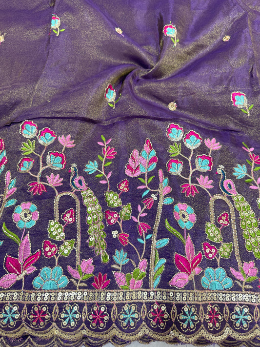 Viscouse tissue multi embroidery 🦚peacock Desing border 🌸44inch width