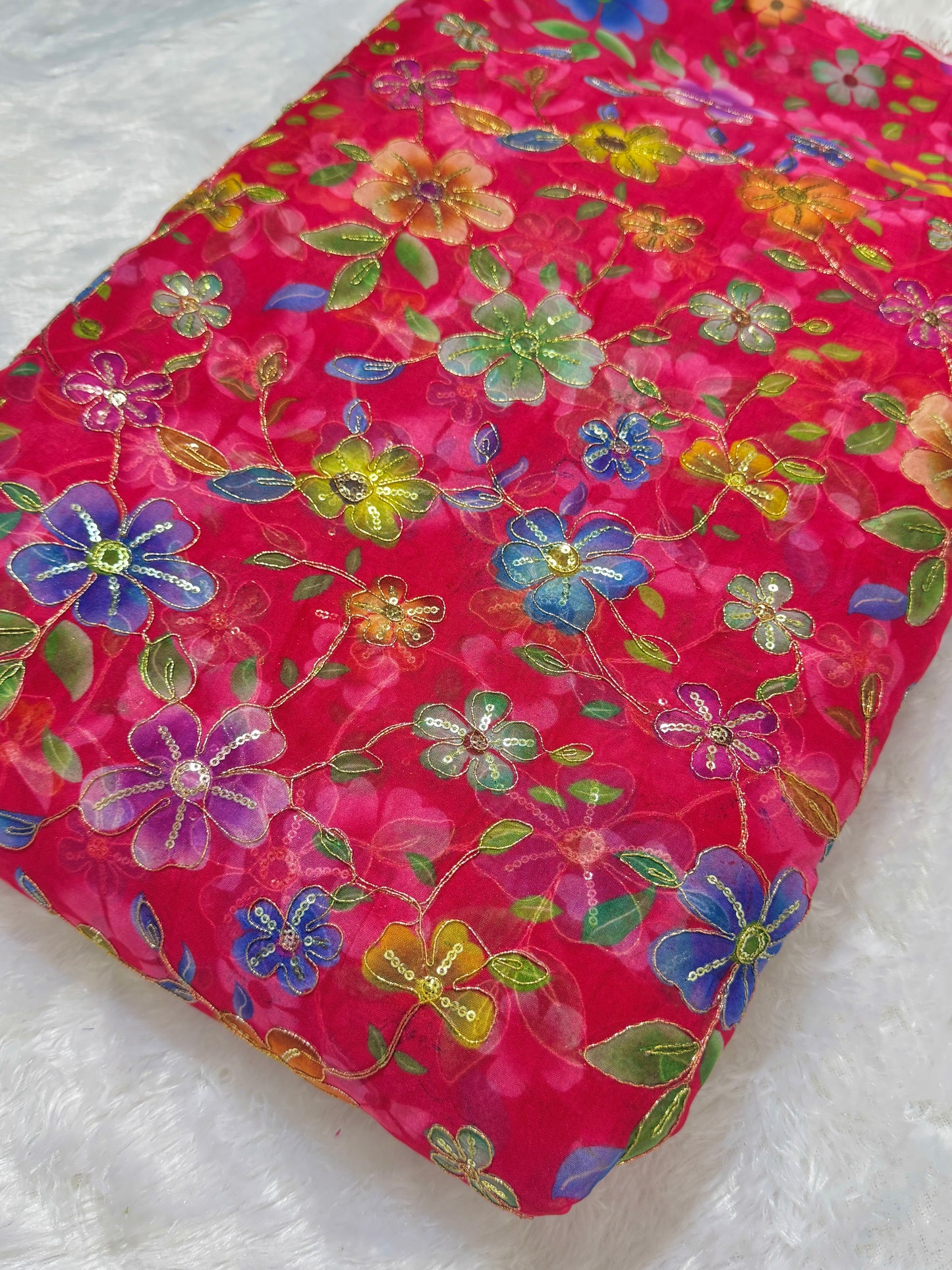 ✨ Tapy Silk Zari Work Fabric with Multicolor Floral Embroidery – 45 Inch Width