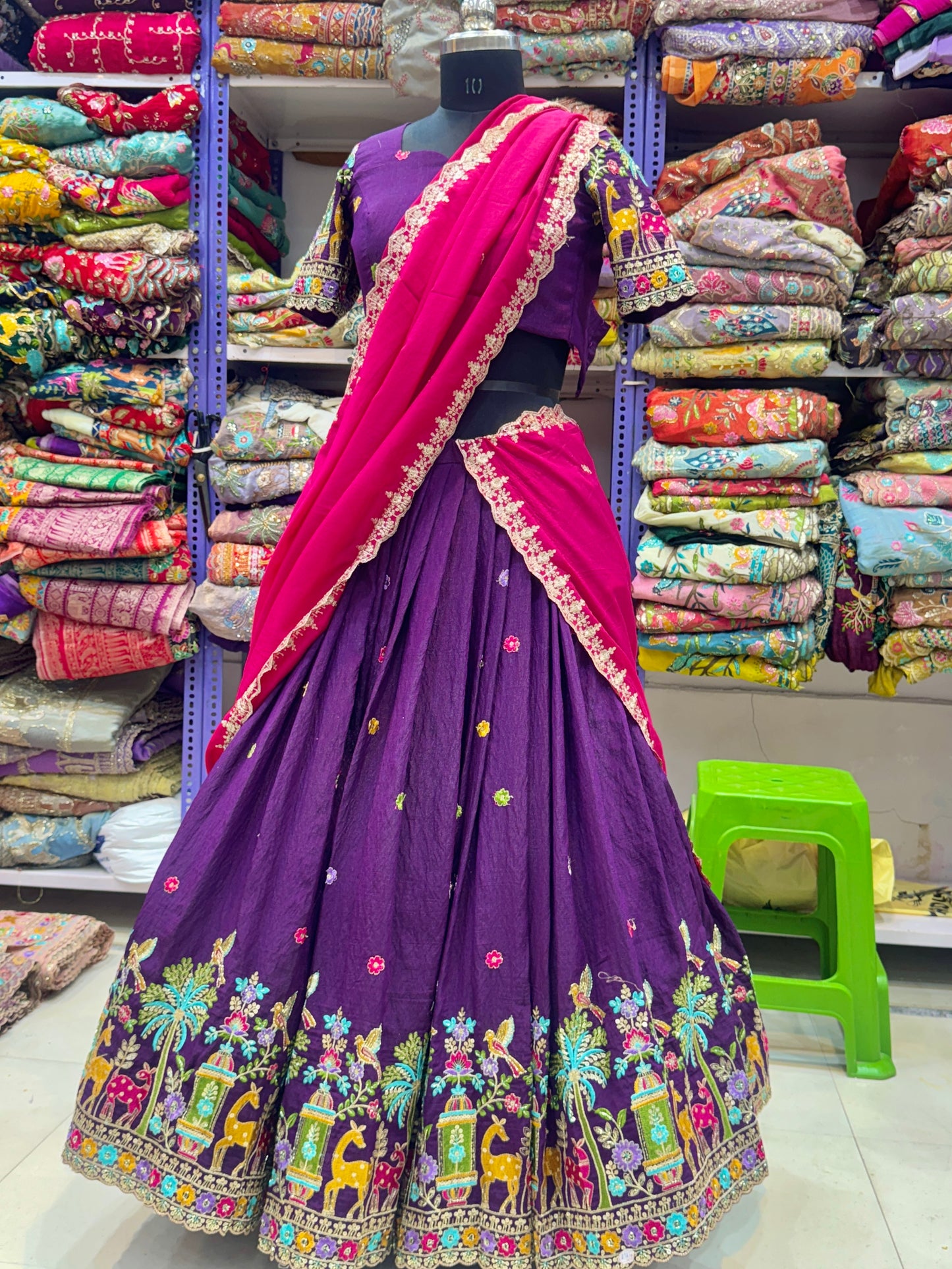 vichitra silk Luxury  Embroidered Fabric with Sequins & Multicolor Threadwork
