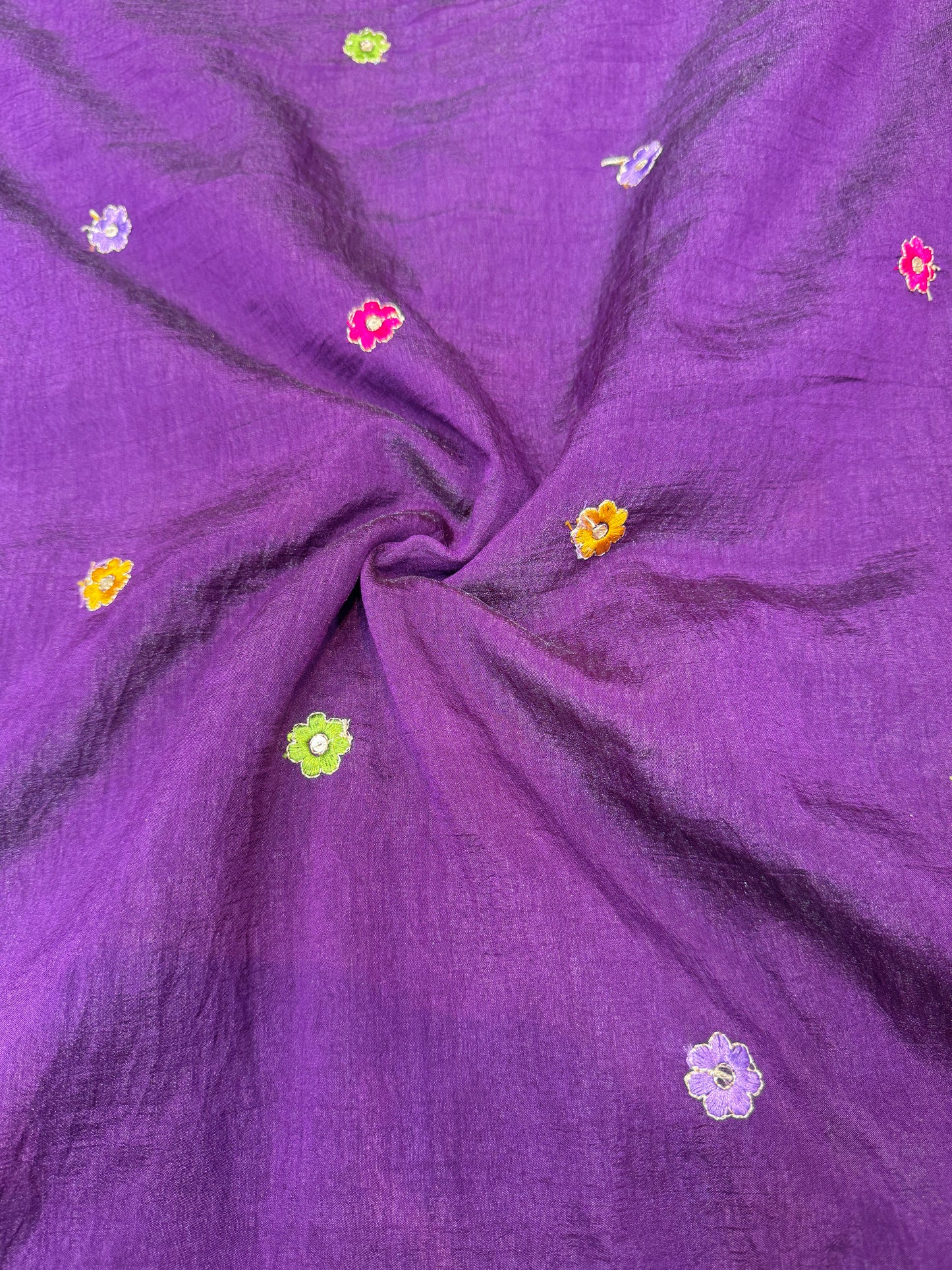 vichitra silk Luxury  Embroidered Fabric with Sequins & Multicolor Threadwork