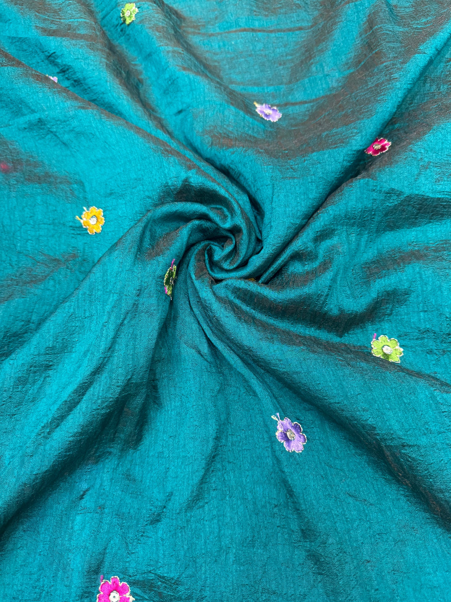 vichitra silk Luxury  Embroidered Fabric with Sequins & Multicolor Threadwork