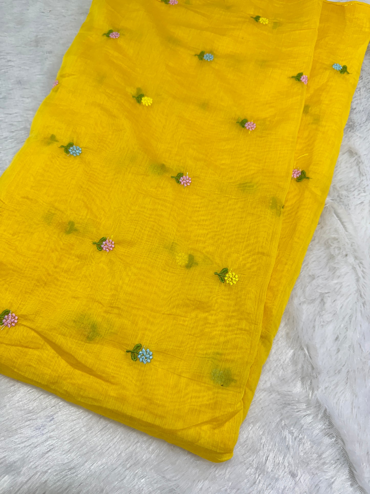 Bright Yellow flower 🌼 💕Embroidered mal  cotton Floral Fabric 44width