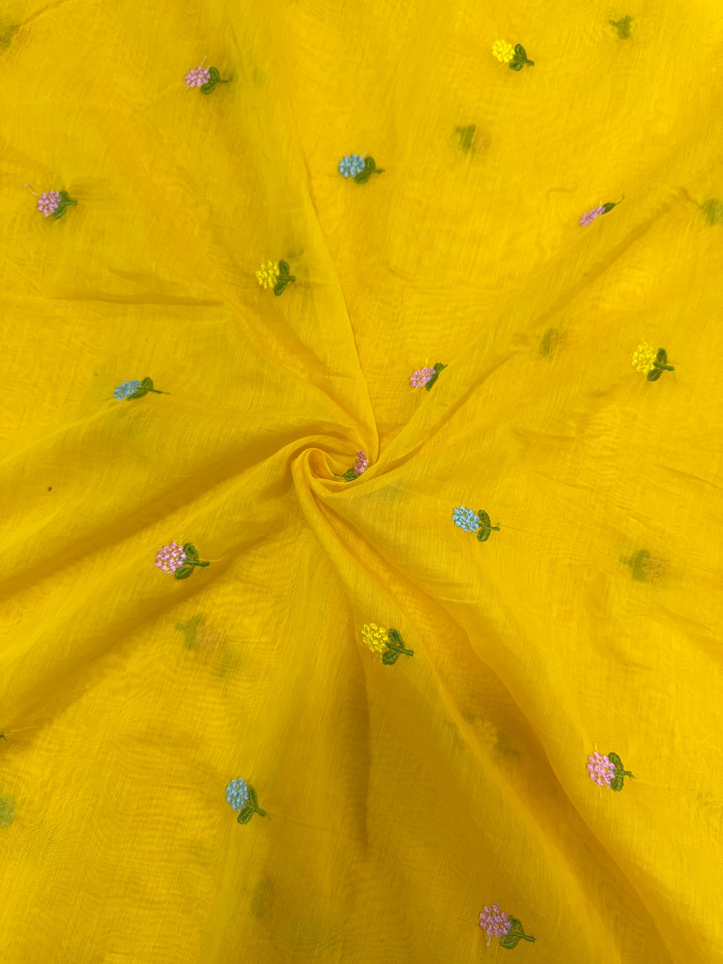 Bright Yellow flower 🌼 💕Embroidered mal  cotton Floral Fabric 44width