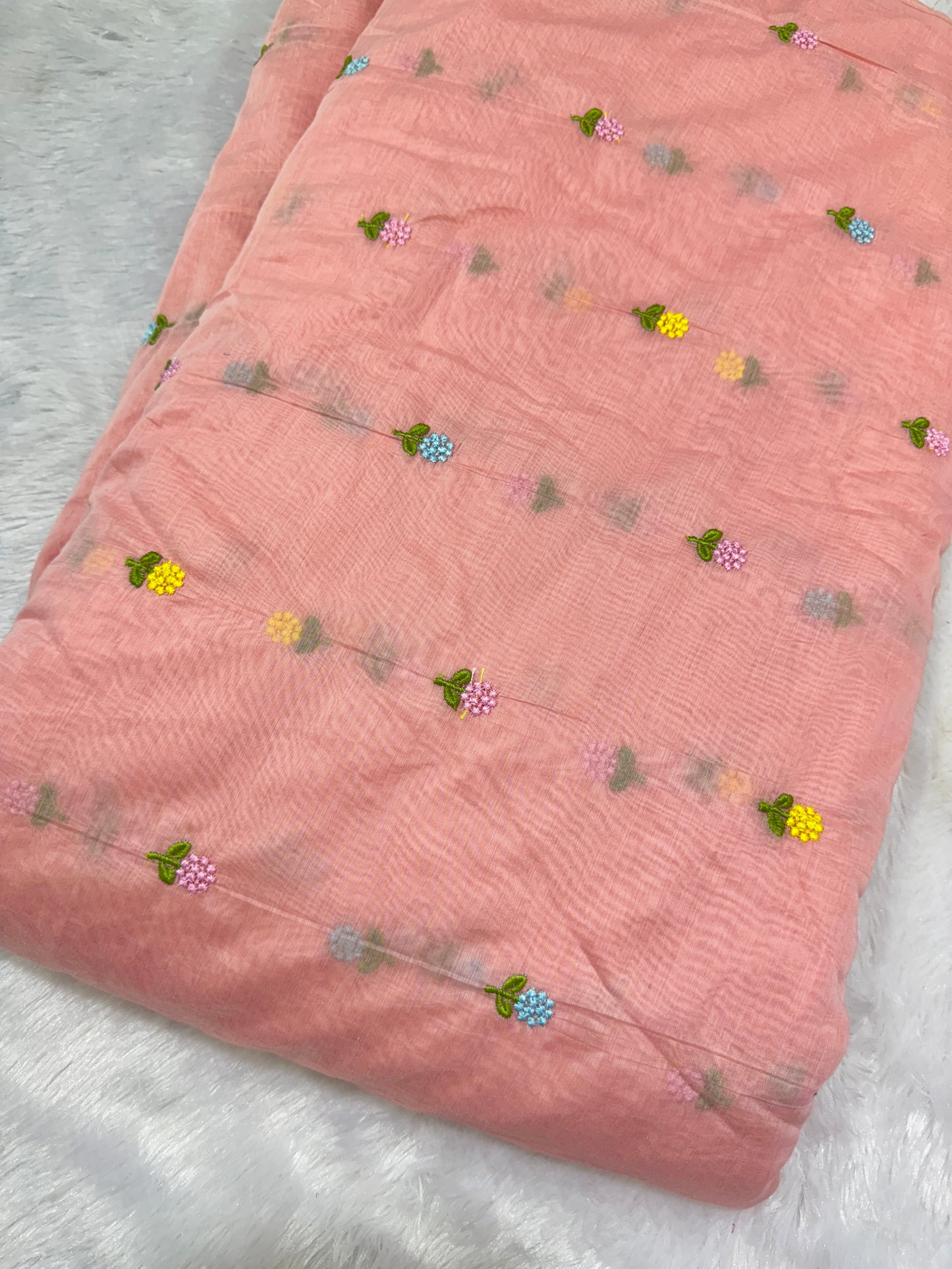 peach  flower 🌼 💕Embroidered mal  cotton Floral Fabric 44width