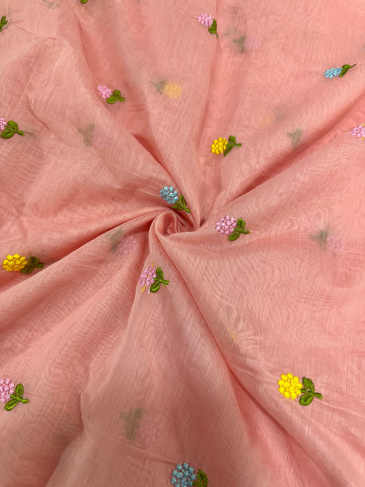 peach  flower 🌼 💕Embroidered mal  cotton Floral Fabric 44width