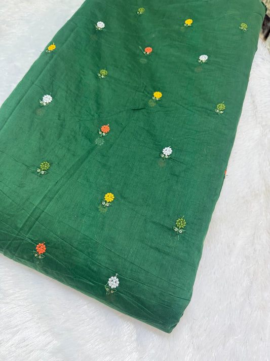 Bright green flower 🌼 💕Embroidered mal  cotton Floral Fabric 44width