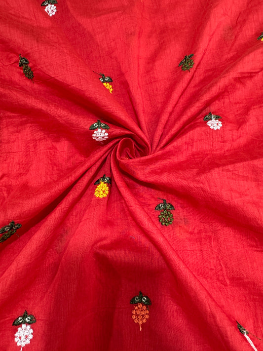 Bright red flower 🌼 💕Embroidered mal  cotton Floral Fabric 44width
