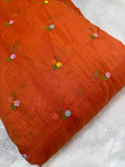 0range flower 🌼 💕Embroidered mal  cotton Floral Fabric 44width