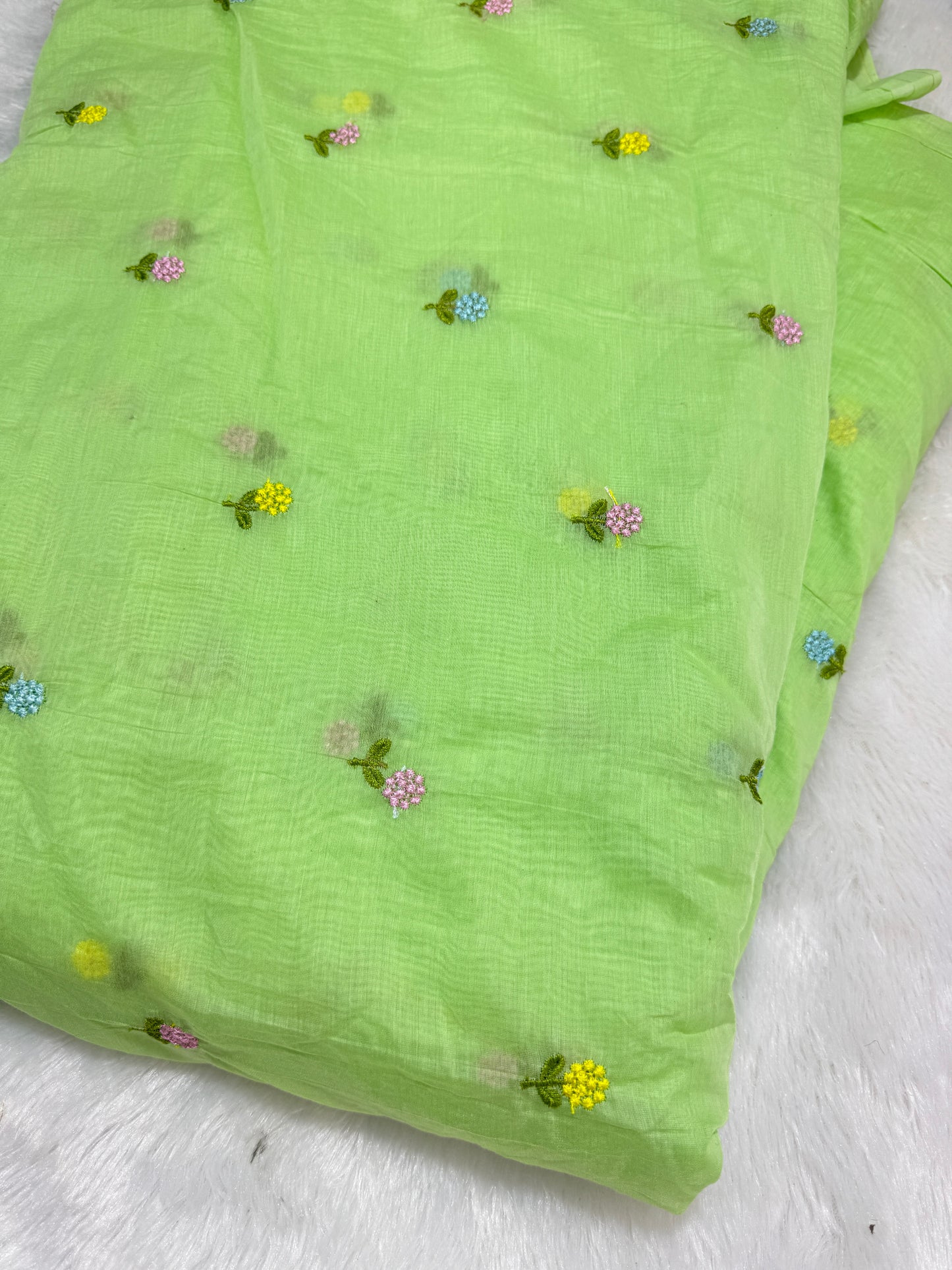 pista green  flower 🌼 💕Embroidered mal  cotton Floral Fabric 44width