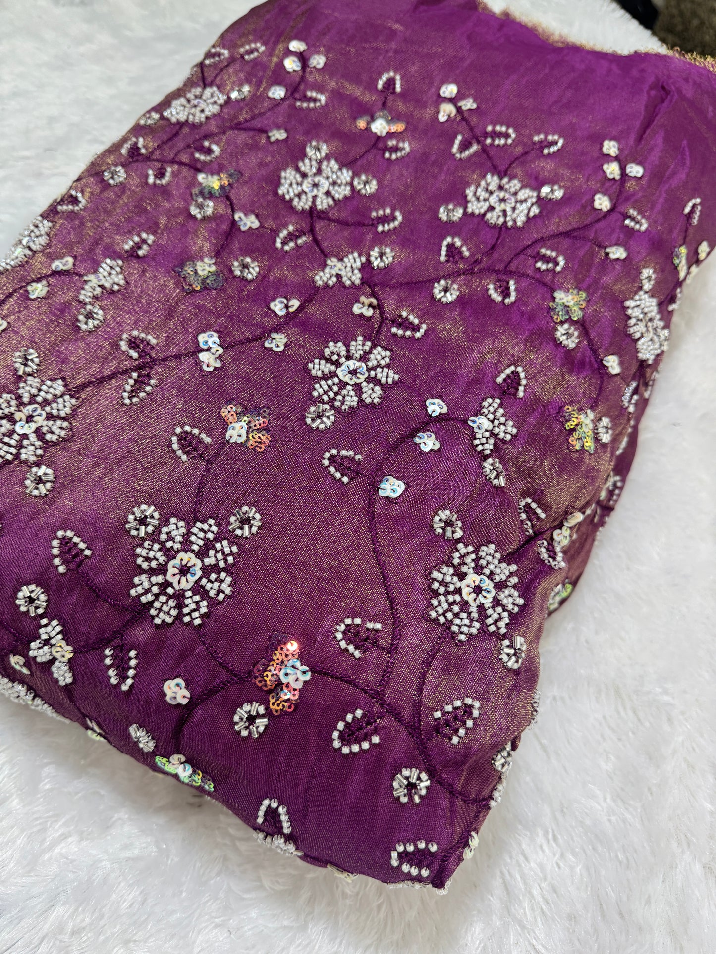 Viscouse tissu premium Luxury handwork cutdana work  Sequins Fabric 45Inch width purple