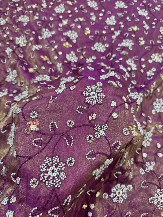 Viscouse tissu premium Luxury handwork cutdana work  Sequins Fabric 45Inch width purple