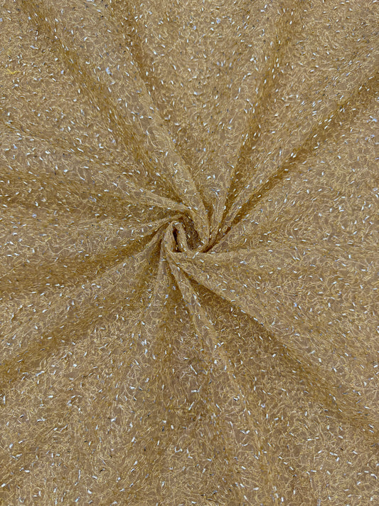 Luxury  Net Fabric with Metallic Sequin Work – Premium Designer Fabric 44INCH WIDTH GOLD