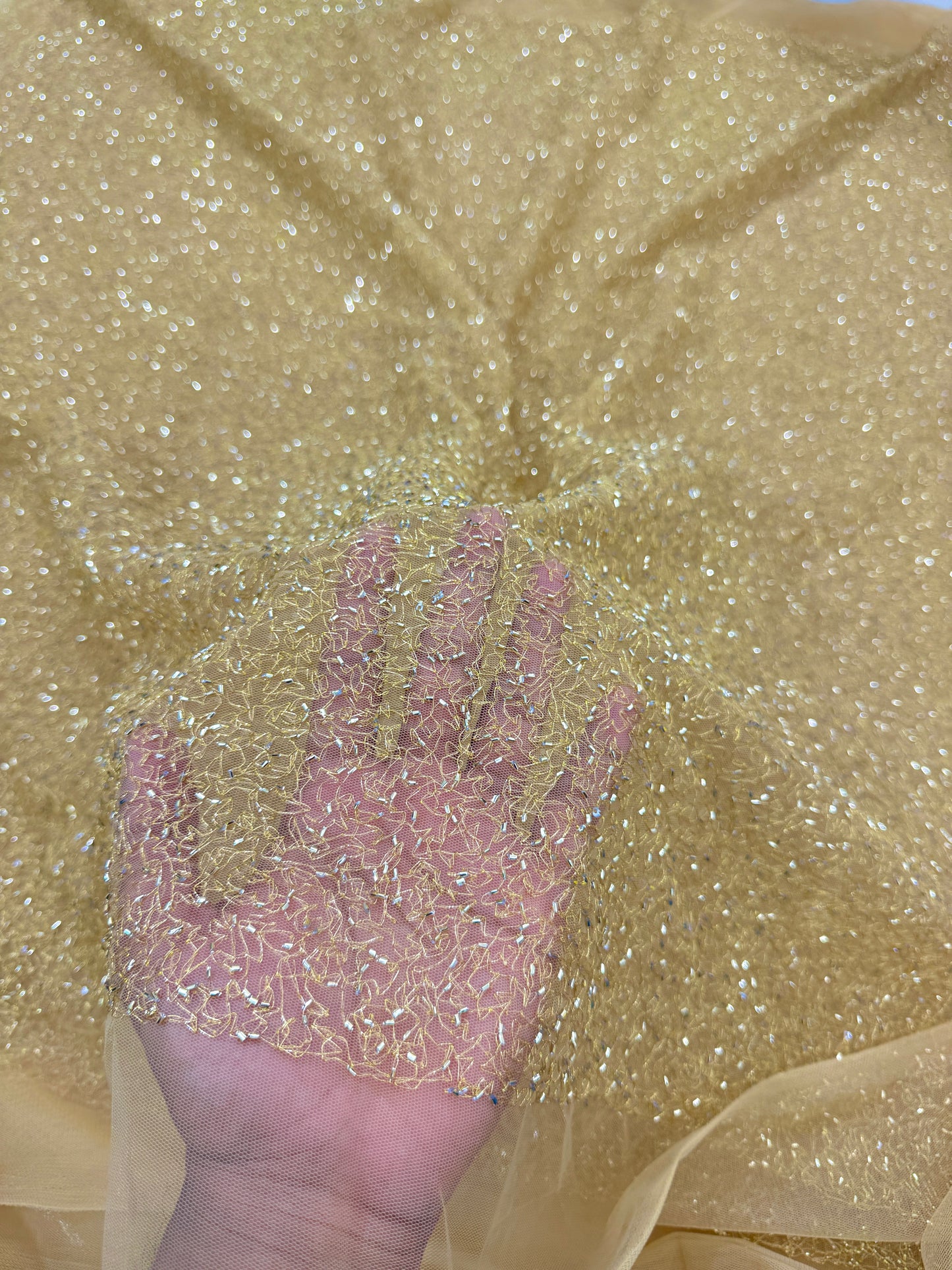 Luxury  Net Fabric with Metallic Sequin Work – Premium Designer Fabric 44INCH WIDTH GOLD
