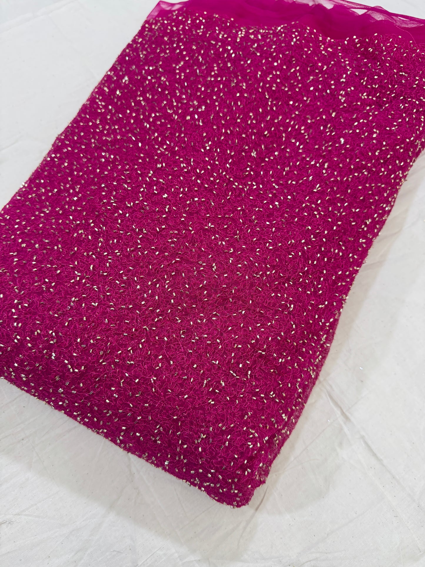 Luxury  Net Fabric with Metallic Sequin Work – Premium Designer Fabric 44INCH WIDTH RANI PINK