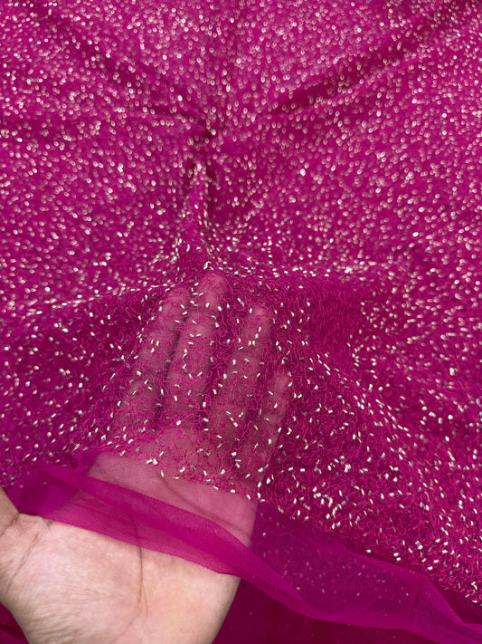 Luxury  Net Fabric with Metallic Sequin Work – Premium Designer Fabric 44INCH WIDTH RANI PINK