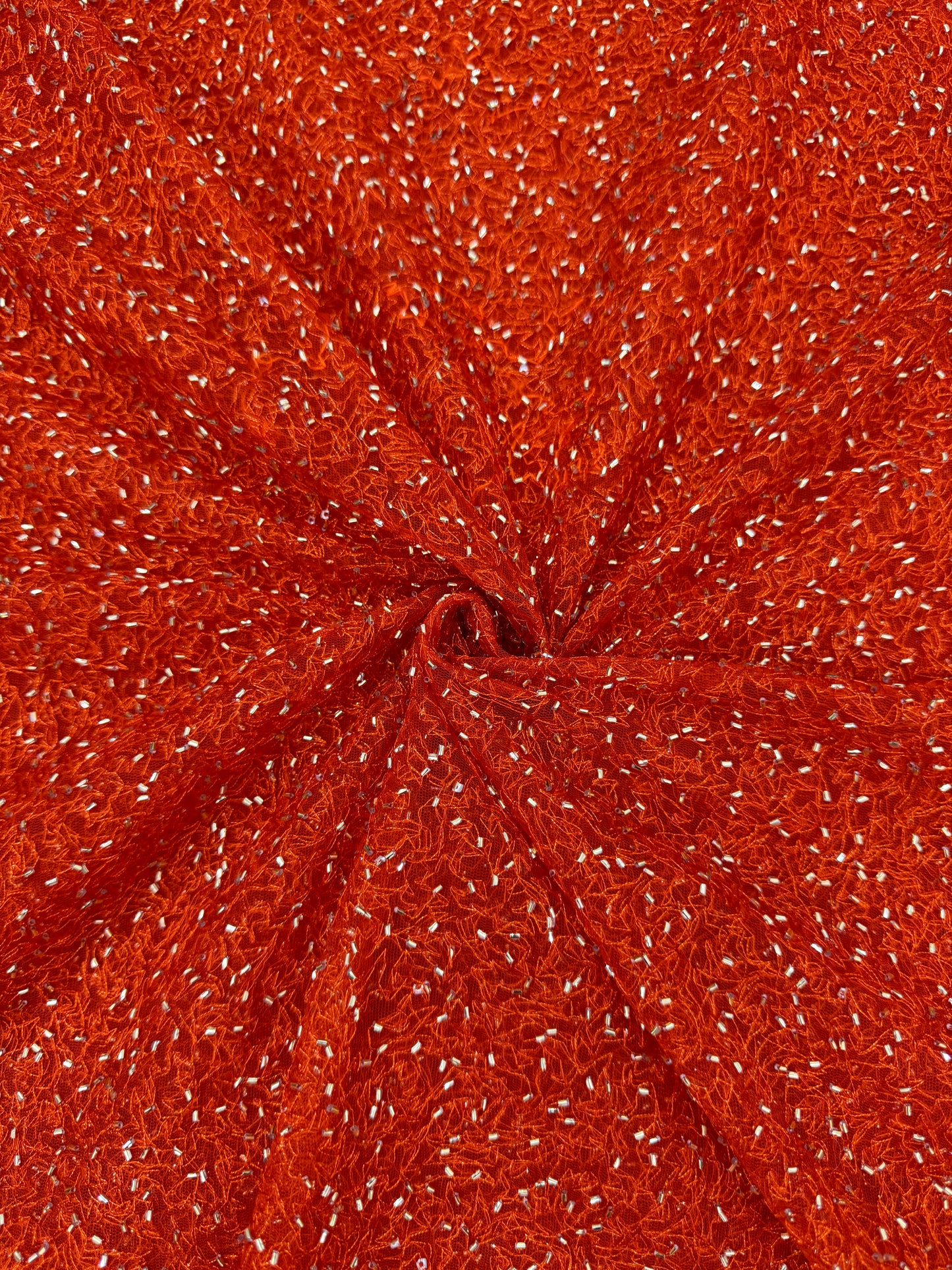 Luxury  Net Fabric with Metallic Sequin Work – Premium Designer Fabric 44INCH WIDTH ORANGE