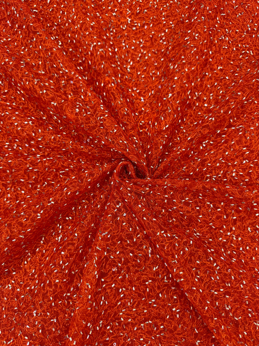 Luxury  Net Fabric with Metallic Sequin Work – Premium Designer Fabric 44INCH WIDTH ORANGE