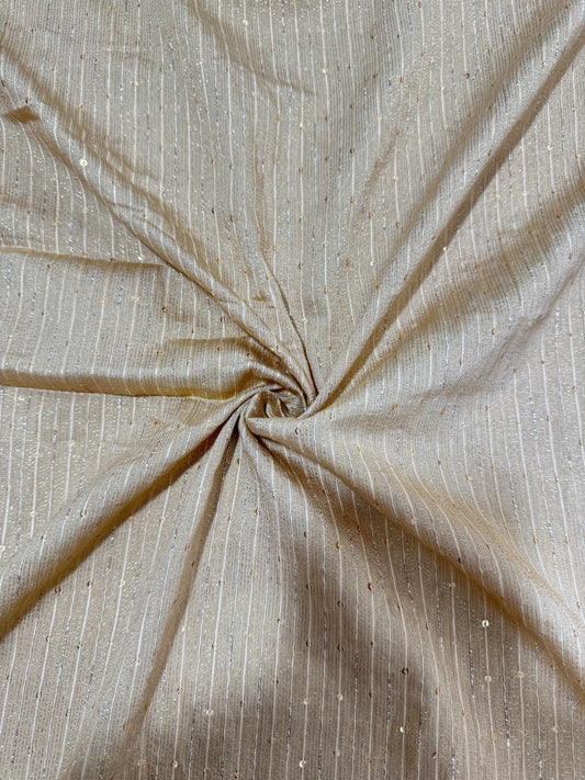 Elegant Champagne Gold  banarasi Fabric with Vertical Sequin Stripes – Premium Party & Bridal Wear 44inchwidth