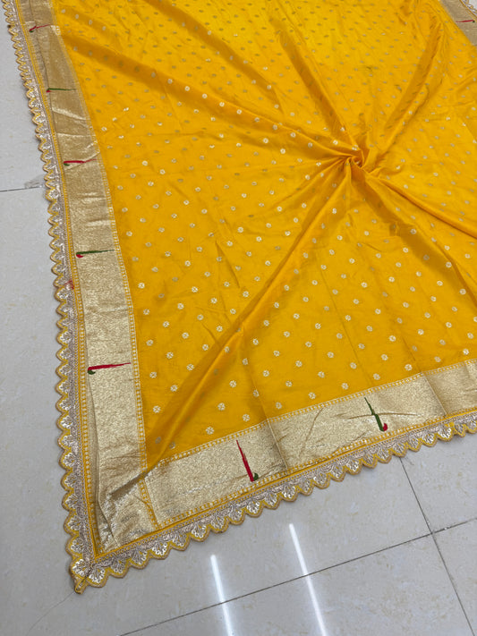 Paitanick Banarasi Silk Dupatta with Golden Zari Weaving & 4-Side Paitanick Fancy Lace Border – 2.5 Meter
