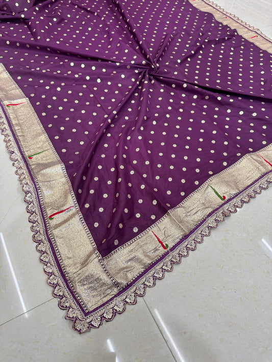 Paitanick Banarasi Silk Dupatta with Golden Zari Weaving & 4-Side Paitanick Fancy Lace Border – 2.5 Meter