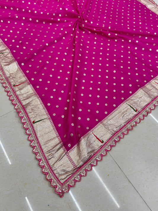 Paitanick Banarasi Silk Dupatta with Golden Zari Weaving & 4-Side Paitanick Fancy Lace Border – 2.5 Meter