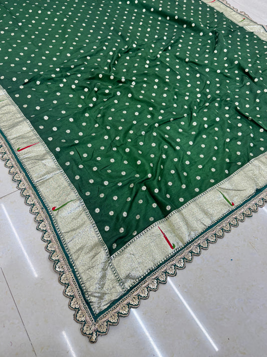 Paitanick Banarasi Silk Dupatta with Golden Zari Weaving & 4-Side Paitanick Fancy Lace Border – 2.5 Meter