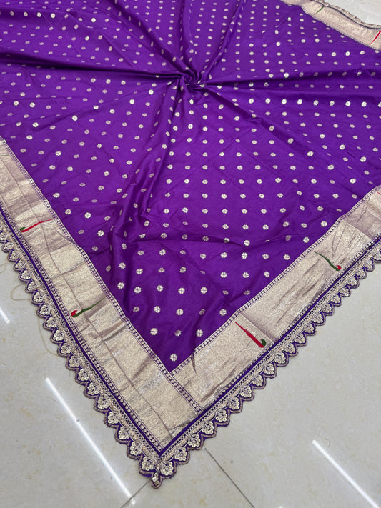 Paitanick Banarasi Silk Dupatta with Golden Zari Weaving & 4-Side Paitanick Fancy Lace Border – 2.5 Meter