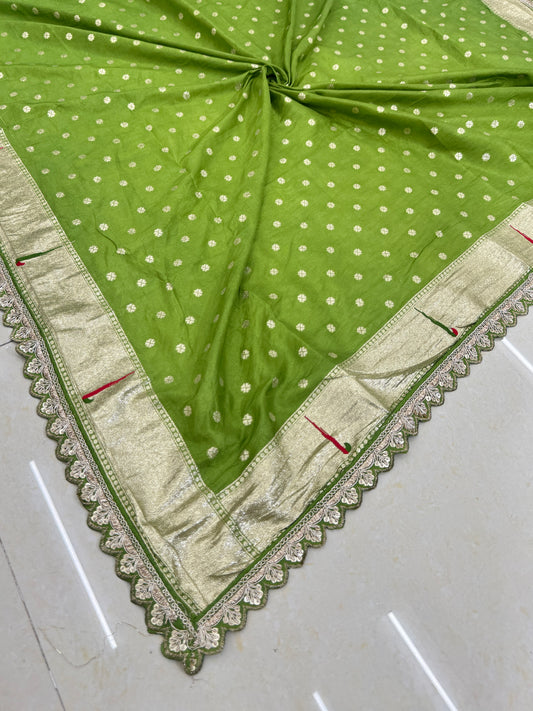 paitanick Banarasi Silk Dupatta with Golden Zari Weaving & 4-Side Paitanick Fancy Lace Border – 2.5 Meter