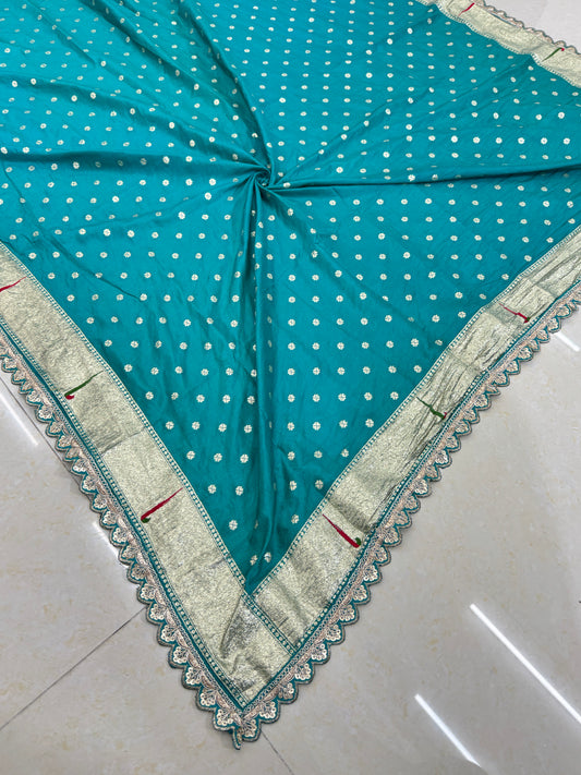 Paitanick Banarasi Silk Dupatta with Golden Zari Weaving & 4-Side Paitanick Fancy Lace Border – 2.5 Meter