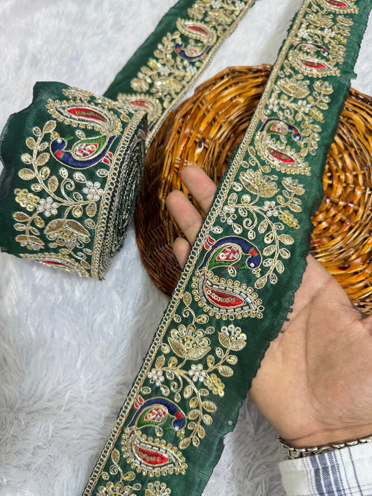 peacock handwork lace is a perfect blend of elegance and vibrant artistry  pack of 9 metr