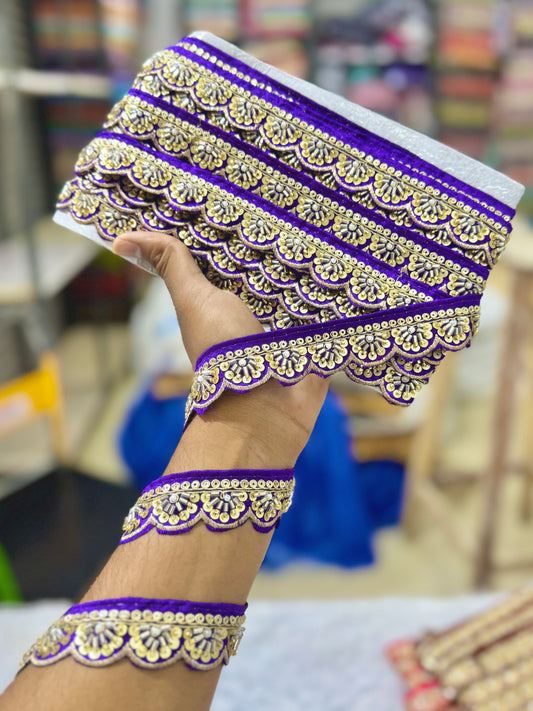 Exclusive Katdana Maggam Work with sequins  Saree Lace border  – 9 Meters, 1.5 Inch Embroidered Border for Sarees, Lehengas & Dupattas