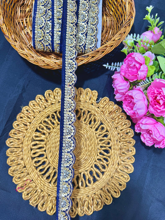 Exclusive Katdana Maggam Work with sequins  Saree Lace border  – 9 Meters, 1.5 Inch Embroidered Border for Sarees, Lehengas & Dupattas