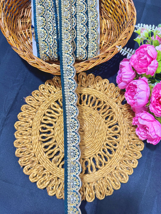 Exclusive Katdana Maggam Work with sequins  Saree Lace border  – 9 Meters, 1.5 Inch Embroidered Border for Sarees, Lehengas & Dupattas
