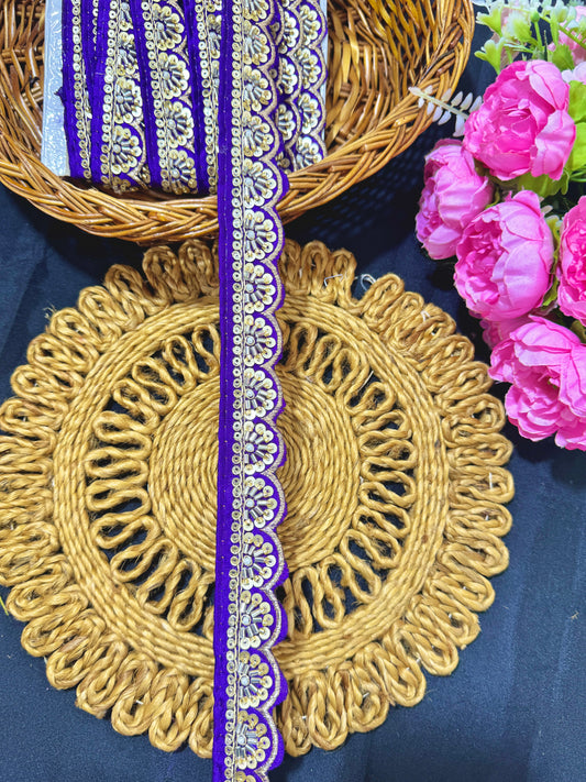 Exclusive Katdana Maggam Work with sequins  Saree Lace border  – 9 Meters, 1.5 Inch Embroidered Border for Sarees, Lehengas & Dupattas