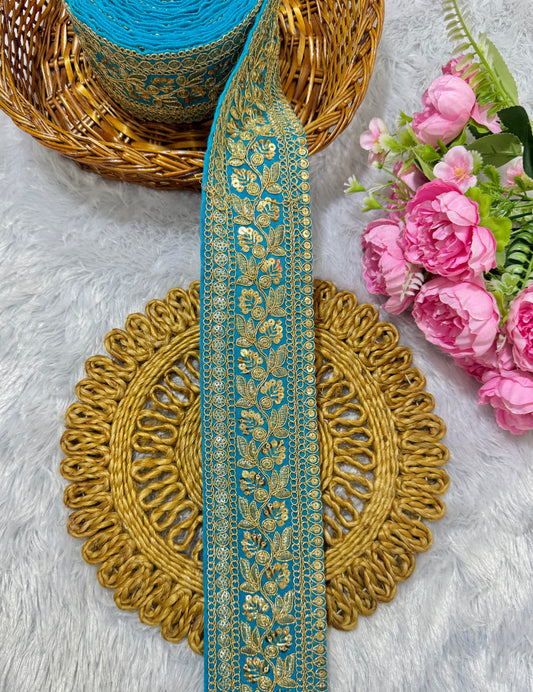 Premium velvet 3 inch gold Zari with sequins Embroidered  border for sarees lehengas & Duppata’s  Border 9 meter