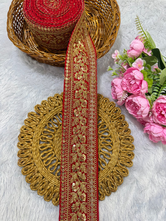 Premium velvet 3 inch gold Zari with sequins Embroidered  border for sarees lehengas & Duppata’s  Border 9 meter