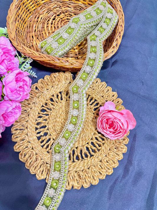 cut work lace border  Embroidery  with Golden Zari Work lehanga sare duppata – 9 Meters