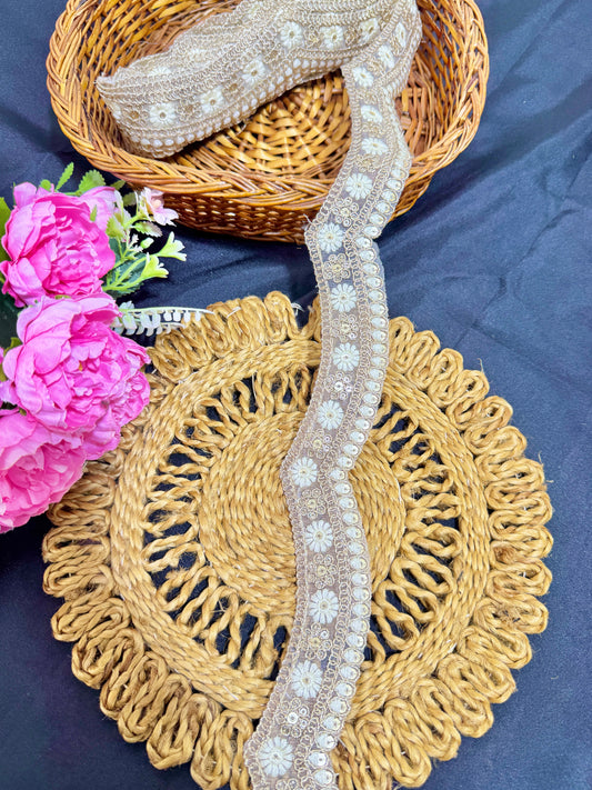 cut work lace border  Embroidery  with Golden Zari Work lehanga sare duppata – 9 Meters