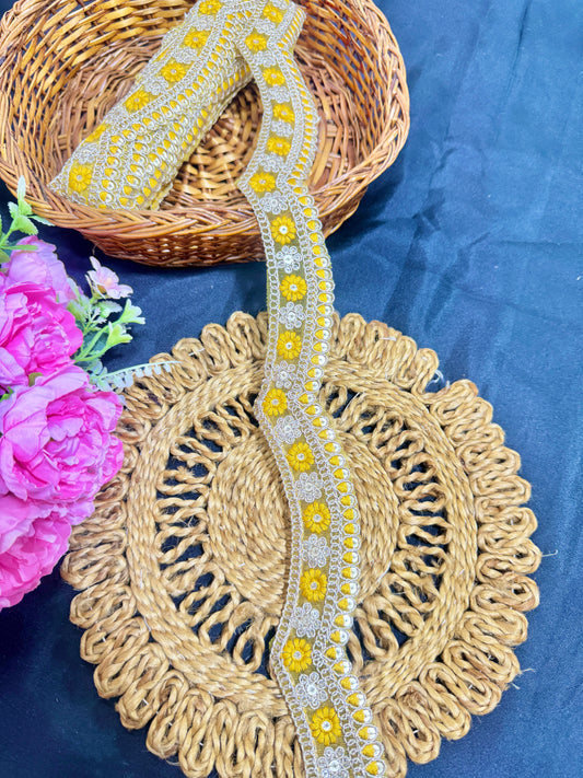 cut work lace border  Embroidery  with Golden Zari Work lehanga sare duppata – 9 Meters