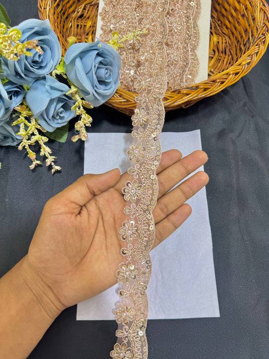 PREMIUM Golden Maggam Work Floral Lace with Sequins – 9 Meter Pack