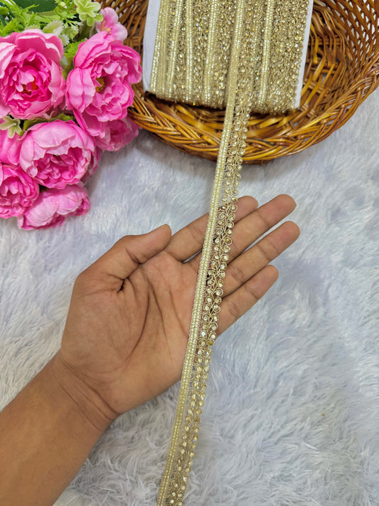 Golden Zari Diamond Pattern Lace 1inch lehanga duppata Sare – 9 Meter Pack