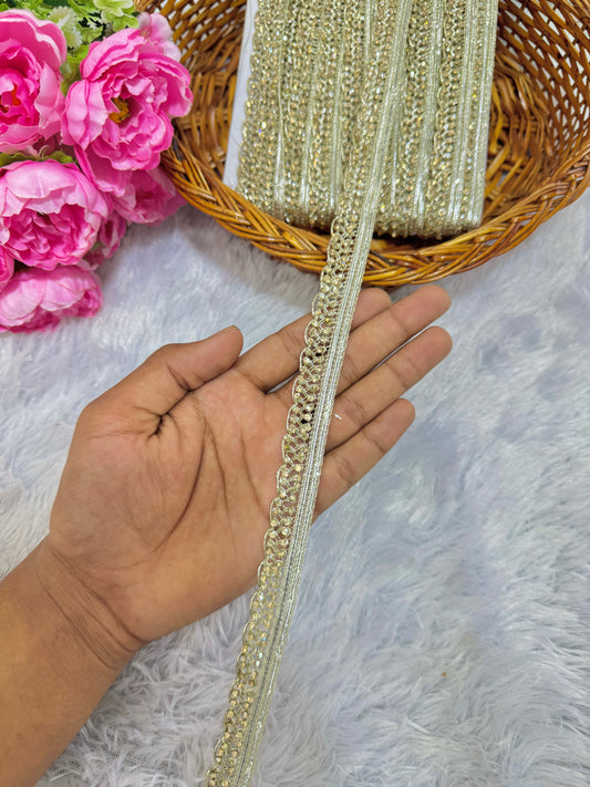 pani colour  Zari Diamond Pattern Lace 1inch lehanga duppata Sare – 9 Meter Pack