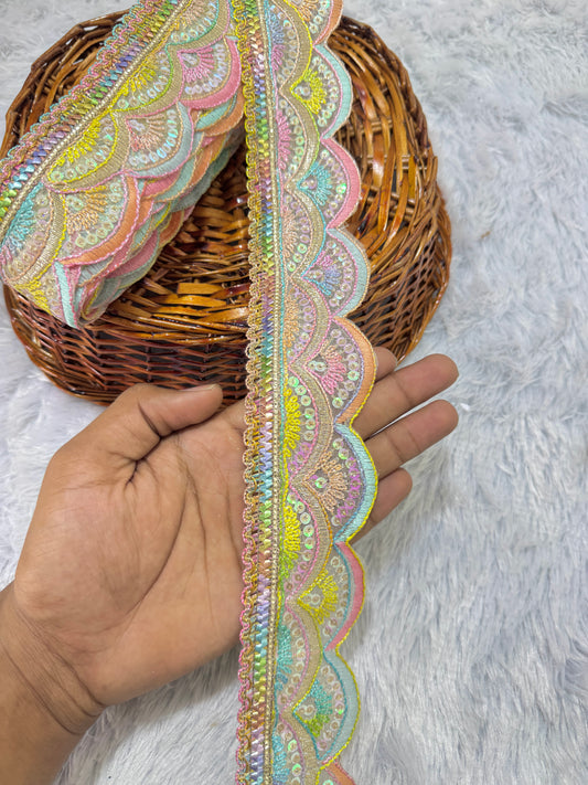 ✨ MULTI Zari Embroidered Sequin Lace – 9 Meter Roll ✨2INCH