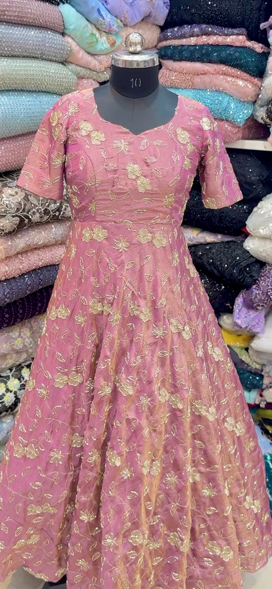 Tissue fabrice flower desing golden beats work all over work 44-45 inch width lehanga blouse frock