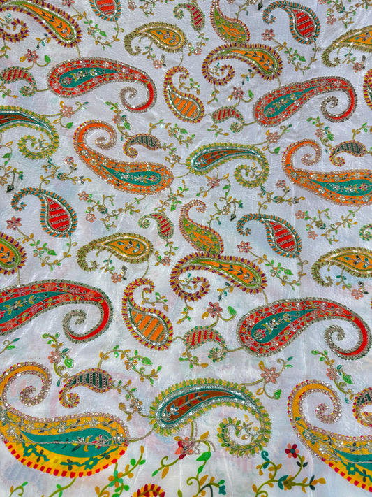 pure viscouse  natural crape luxury embroidery 44inch width WHITE