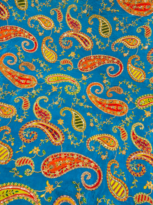 pure viscouse  natural crape luxury embroidery 44inch width sky blue