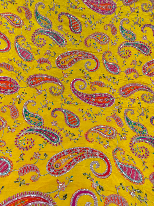 pure viscouse  natural crape luxury embroidery 44inch widTH YELLOW