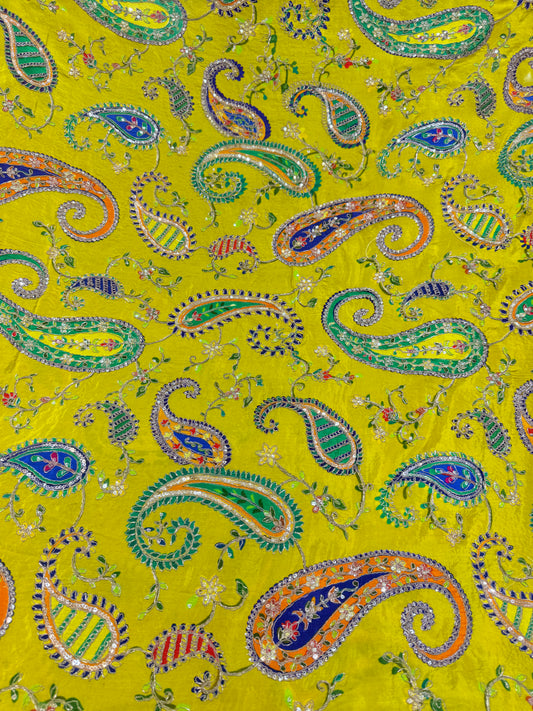 pure viscouse  natural crape luxury embroidery 44inch width lemon yellow