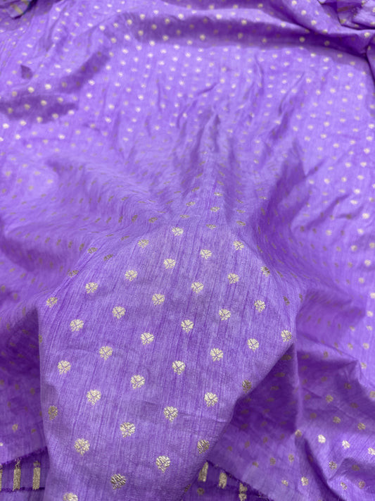 Golden Buti Work on lavender dola  silk banarasi  Fabric – Festive Wear Material